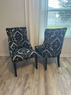 Damask Floral Pattern Fabric Nailhead Chairs Set Of 2