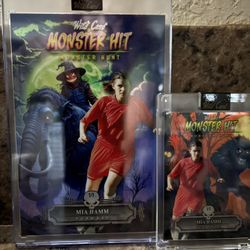 Mia Hamm 2 Card Lot. 1 Oversized Monster Hit  1/1 & A Monster Hit Monster Hunt  1/1