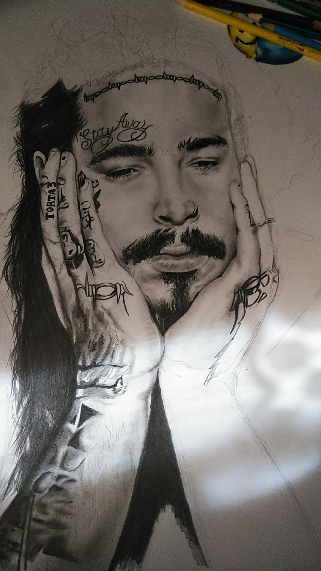 Post Malone Artwork!! Black and White pencil drawing