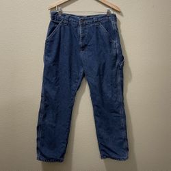 Men’s 32x30 Wrangler Blue Denim Relaxed Fit Brown Fleece Lined Jeans