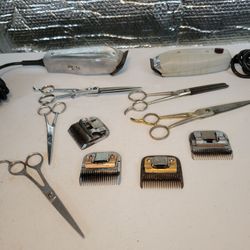 2 andis Master high quality Hair Clipper  4 extra blades & 5 barbershop style scissors.  All 11 pieces for $80.00 buck. Professional style barbershop 