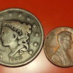 1835 Large Cent Us Coin Matron Coronet Head