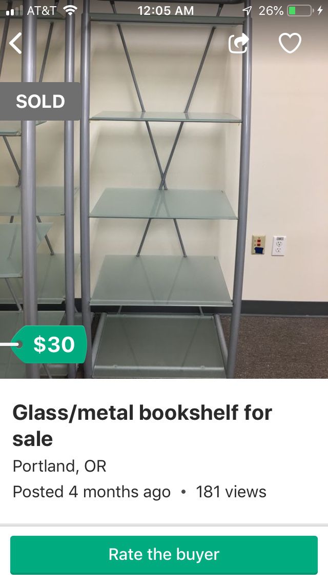 Glass/metal bookshelf for sale was $20