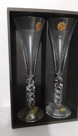 CRYSTAL D'ARQUES MILENIUM CHAMPAGNE FLUTE GLASSES SET OF 2