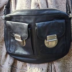 FOSSIL-Black Leather Crossbody Satchel