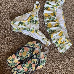 Lemon theme 2 piece Bikini Swimsuit & Flip Flops
