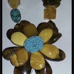TURQUOISE AND BALTIC AMBER NECKLACE ORIGINAL NEW