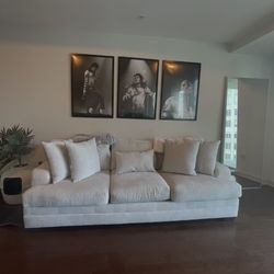 Large 97” Chenille Sofa – Excellent Condition – Deep Comfortable Seats