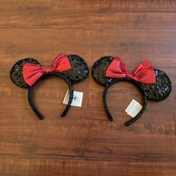 Black sequin with red bow Disney ears