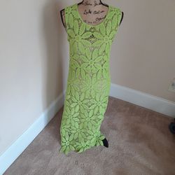 ZARA Macrame Knit Dress Light Green SM