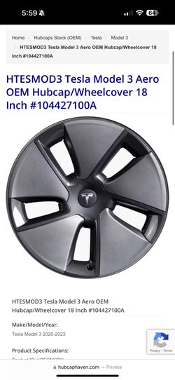 Tesla Model 3 Hubcap/Wheelcover 18 Inch