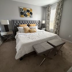Gray King Bed AND Box Spring 