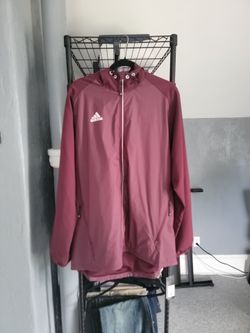 Adidas Men's Lightweight Hooded Full Zip Maroon Track Jacket Large