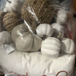 Large Bag, Full Of New Pumpkins, Pillows, Wood Decor, Etc. For Fall Gorgeous