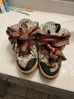 Studded High-Top Sneakers with Multicolor Laces