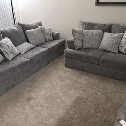 Grey Sofa and Love Sofa Set 