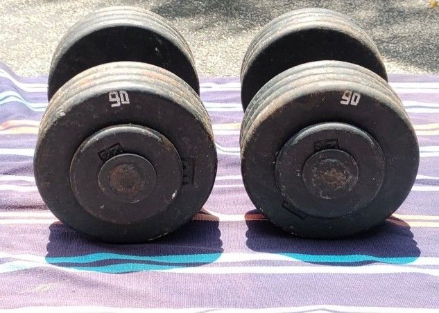PAIR  OF  90  LB.  PRO  STYLE  DUMBBELLS     •  Also Have     110  LB.  PRO  STYLE  DUMBBELLS