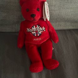 Vtg 2000 Hard Rock Cafe Paris Red Plush Bear 8.5" NWT