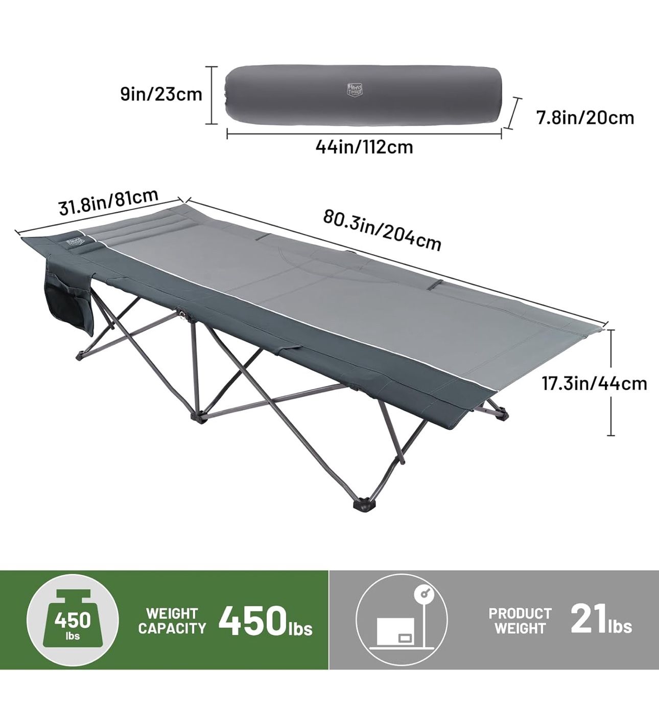 Timber Ridge Extra Wide Heavy Duty Camping Cot for Adult