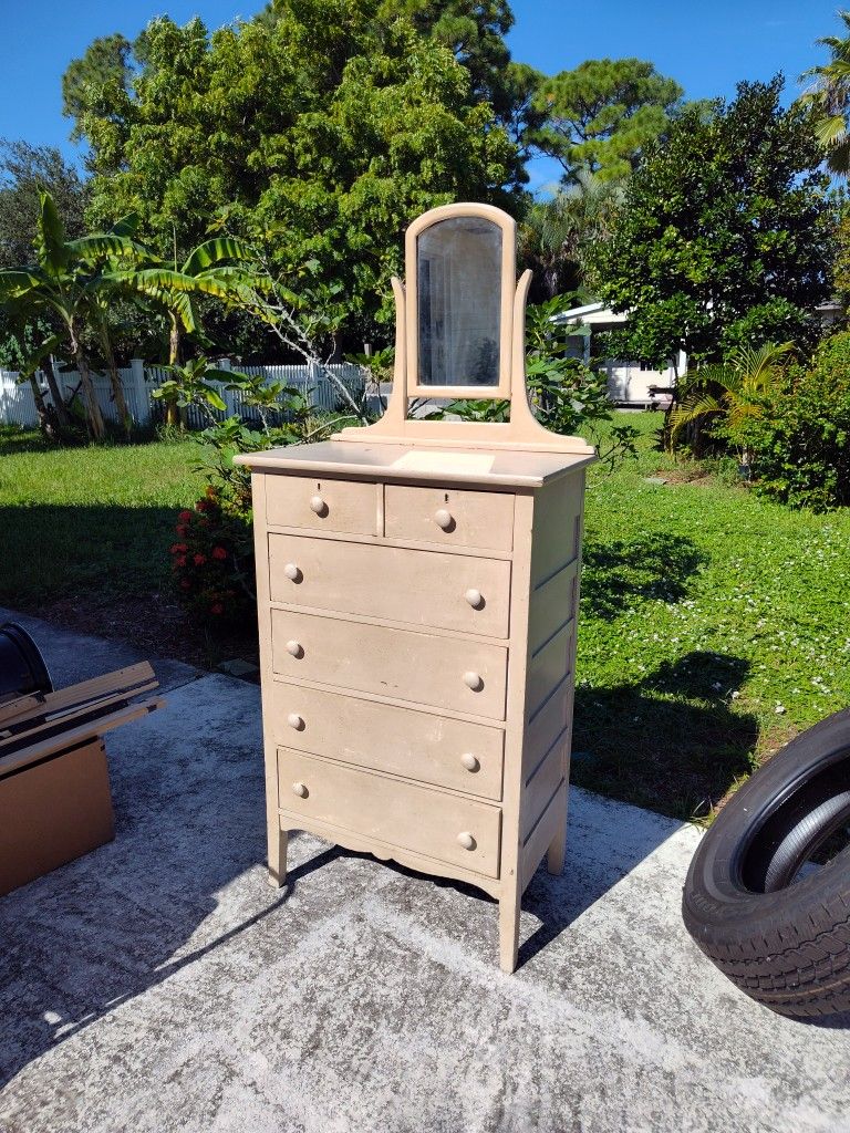 Old Painted Oak Dresser With Swivel Mirror