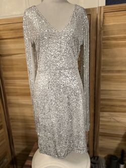 Sexy Silver Sequin Long-Sleeve Dress