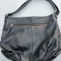 Coach Pebbled Leather Vintage Black And Blue Shoulder Bag Tote Bag Purse