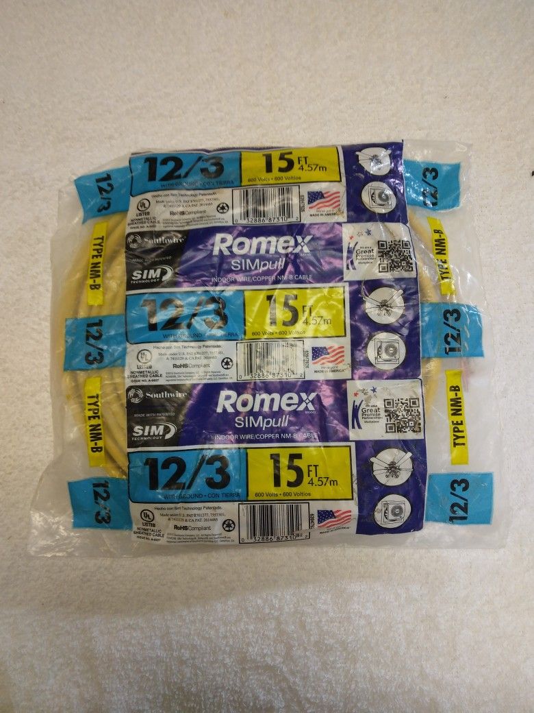 12/3 w/ground 15ft. Romex NM-Cable SIMpull.