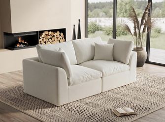 78.9" Loveseat Sofa, Cloud Boneless Couches for Living Room, Modern Modular Sectional Sofa, Oversized, Warm White