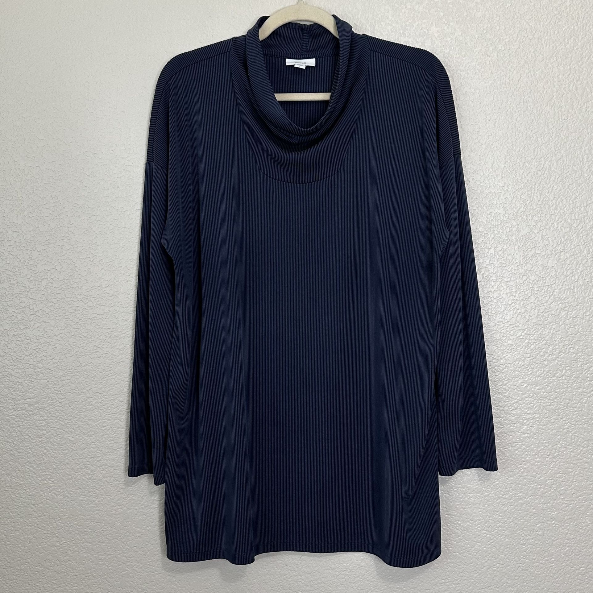 J. Jill Purejill Tencel Blend Navy Blue Cowl Neck Textured Tunic Top