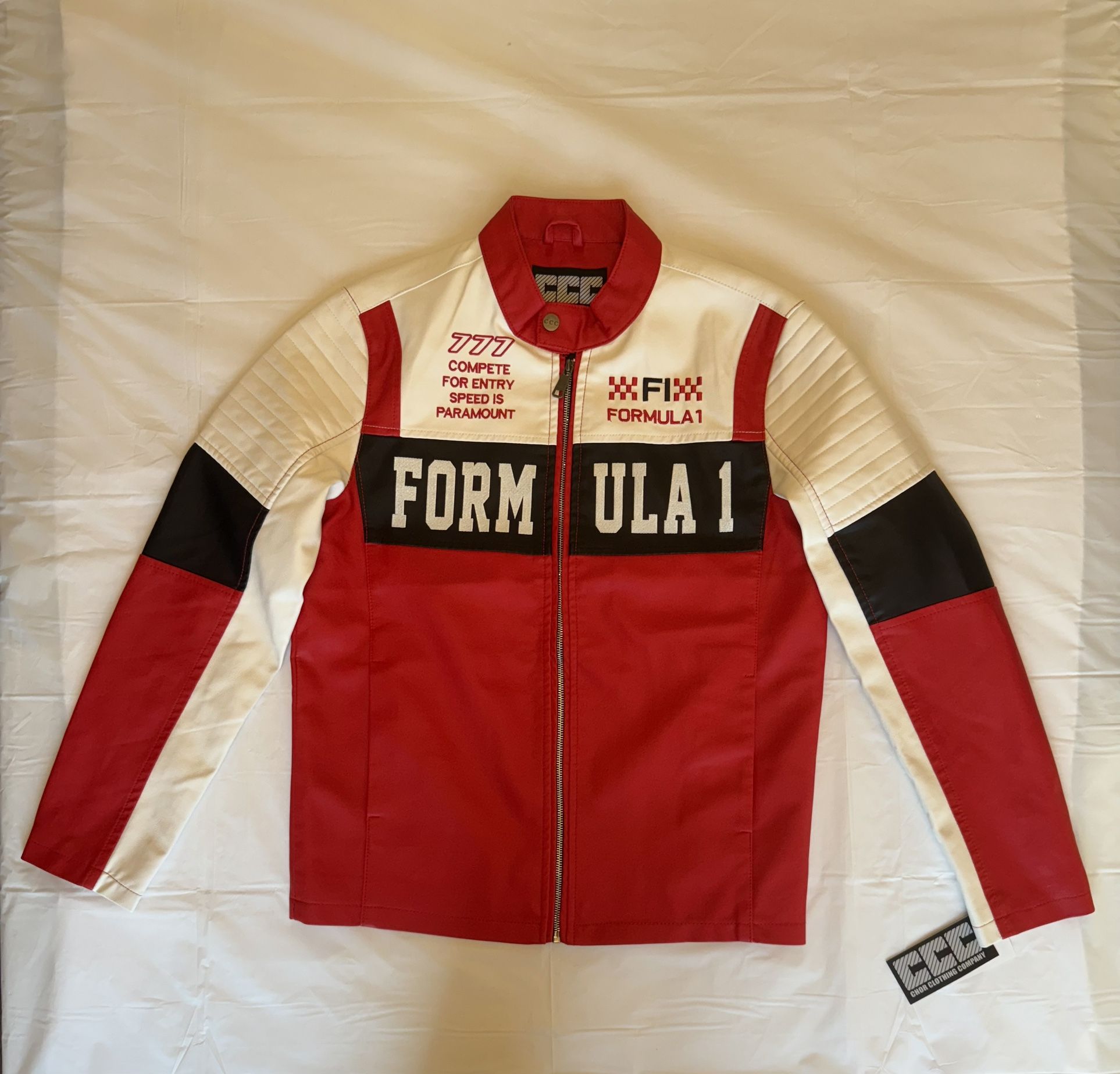 Formula 1 Racing Men’s Leather Jacket Red & White CCC Size L NWT free shipping  