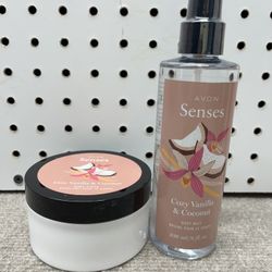 (1) Senses Cozy Vanilla & Coconut Body Scrub & (1) Body Mist 9 oz /8 fl oz