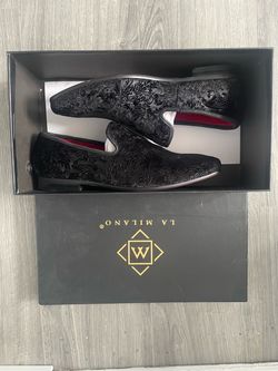 La Milano Black Velvet Embossed Loafers