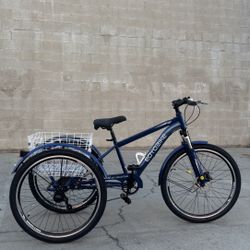 EOYOBIKE Blue Mountain Tricycle 26” Wheel 7 Speed Tricycle With Basket