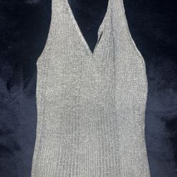 Knit Ribbed Tank - Silver Sparkle 