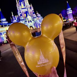 BRAND NEW! Disney World 50th Anniversary Mickey Mouse Gold Balloon Popcorn Bucket 