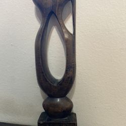 Lovers Kissing Wood Sculpture Carved  Art African Man Woman Figure Unity Rare