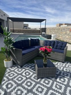 piece patio set outdoor house backyard porch home furniture wicker black modern new summer spring 