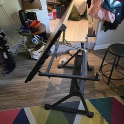 Art Desk, Black Metal With Neutral Wood Color, Medium Size.