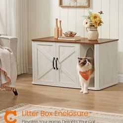 Litter Box Enclosure, Modern Cat Litter Box Furniture Hidden, Front Entry, Double Doors, Handles, Cat House, Side End Table, 33.5 x 19 x 19.5 Inches,
