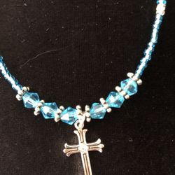 18 Inch Necklace And Earring Set W Silver Plated Cross W Crystal 