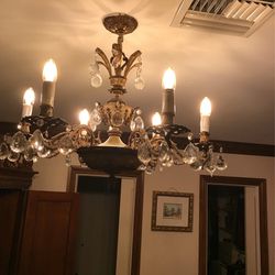 Chandelier;  Bronze/brass chandelier for ceiling;  shortened for bedroom - LED Lights - Beautiful w/dimmer Switch On Low Light For Ambience