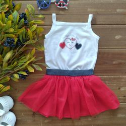 12-18MOS 2-PIECE OUTFIT 'DADDY'S LITTLE LOVE' WHITE TANK BODYSUIT W/RED TULLE SKIRT