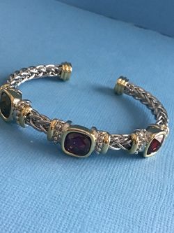 Ladies Bracelet Two Tone Gold/Silver Beautifully Detailed with Red, Purple, Green Crystals QUALITY *Pickup Boca Raton