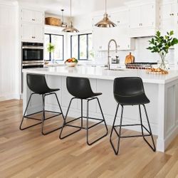 Black Leather Barstool Set Of 4 