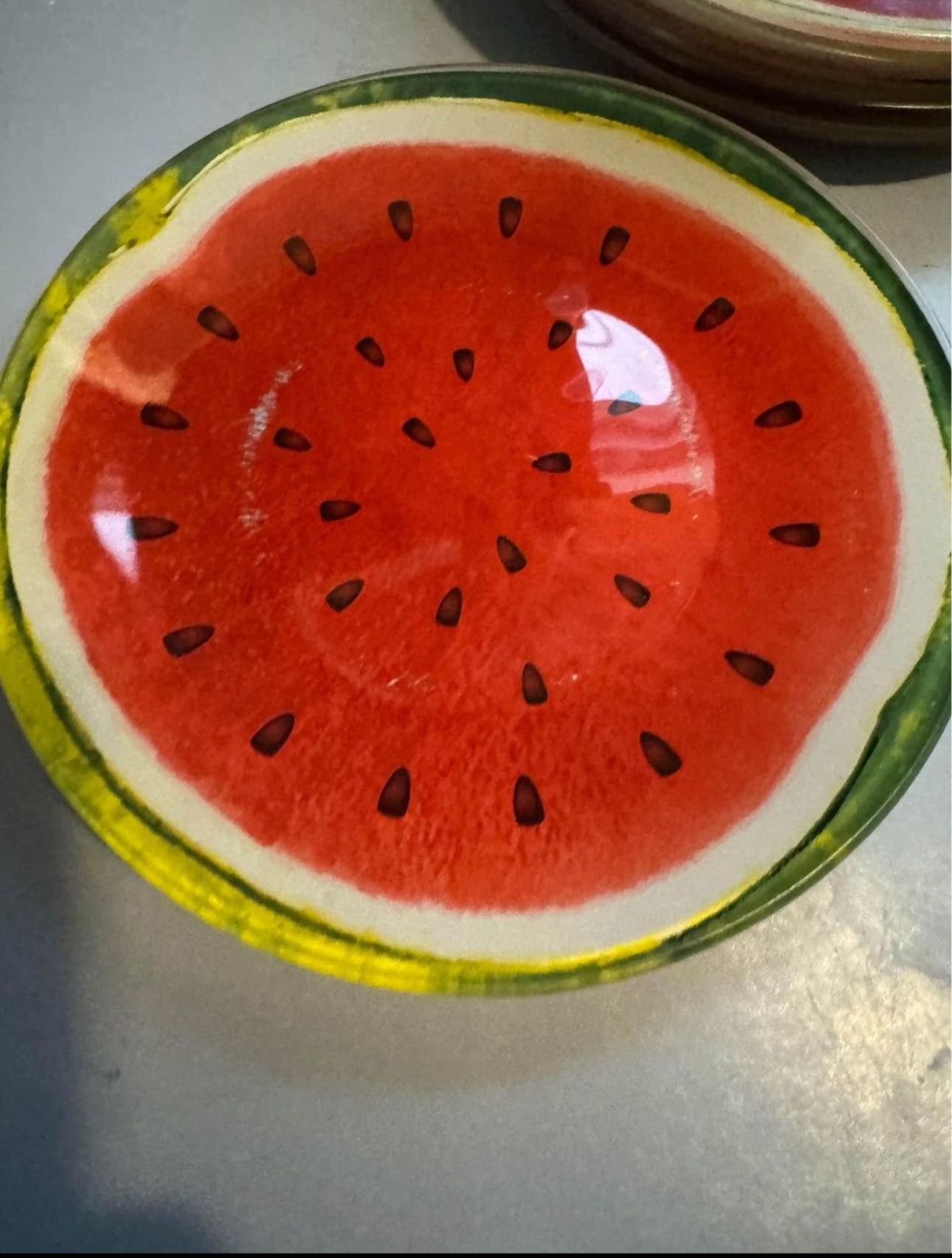 Set Of 6 Magenta Watermelon Slice Shaped Dish 8" x 7" Salad Plates Red Green