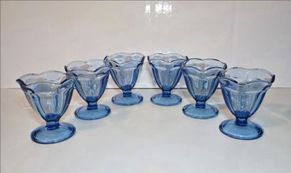 Anchor Hocking Blue Ice Cream Glasses 3.75" Set of 6 Vintage Glassware