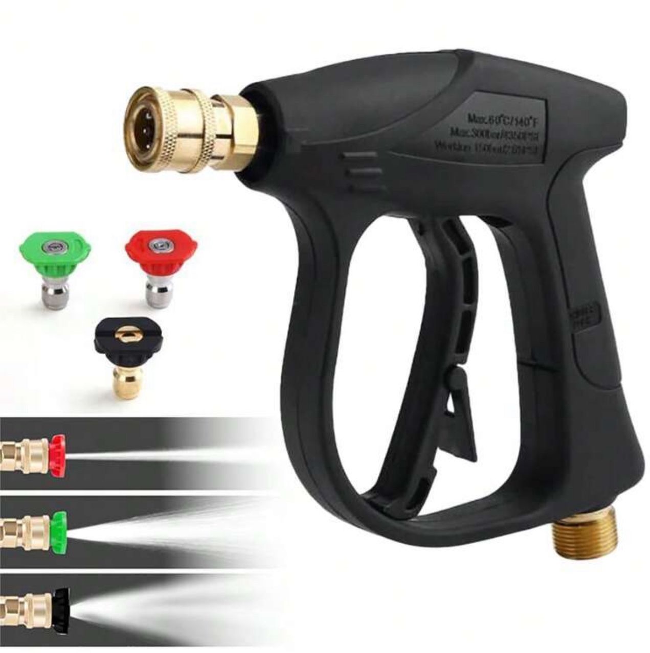 1/4" High Pressure Washer Gun 4000 PSI Car Wash With Short Wand With 3 Nozzle