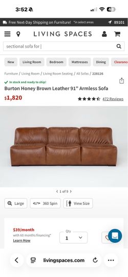 Living spaces leather couch