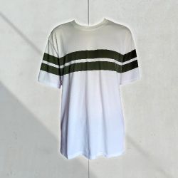 H&M Label of Graded Goods Men's White T-Shirt with 2 Olive Stripes Size XL