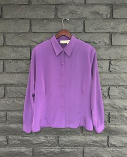 Vintage 80s/90s Christie & Jill Purple Long Sleeve Button Down Blouse, Made in Korea